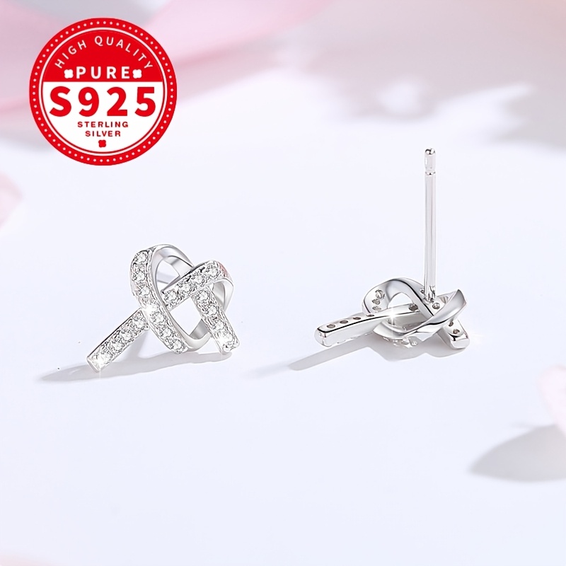 Women's S925 Sterling Silver Knotwork Heart Stud Earrings